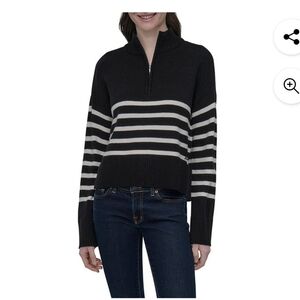 (5)DKNY Womens Striped Quater Zip Sweater